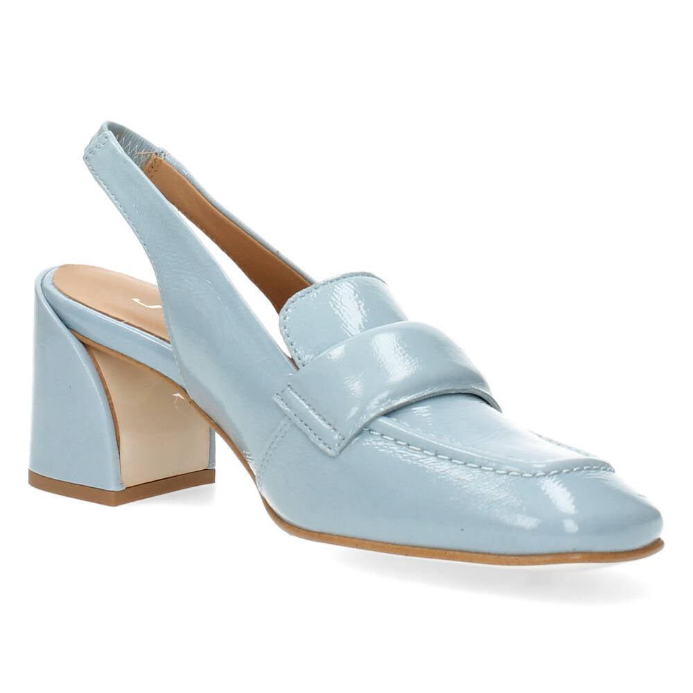 Blauwe mocassins op hak