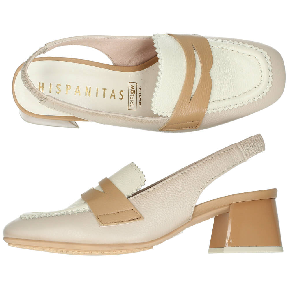 Beige mocassins op hak