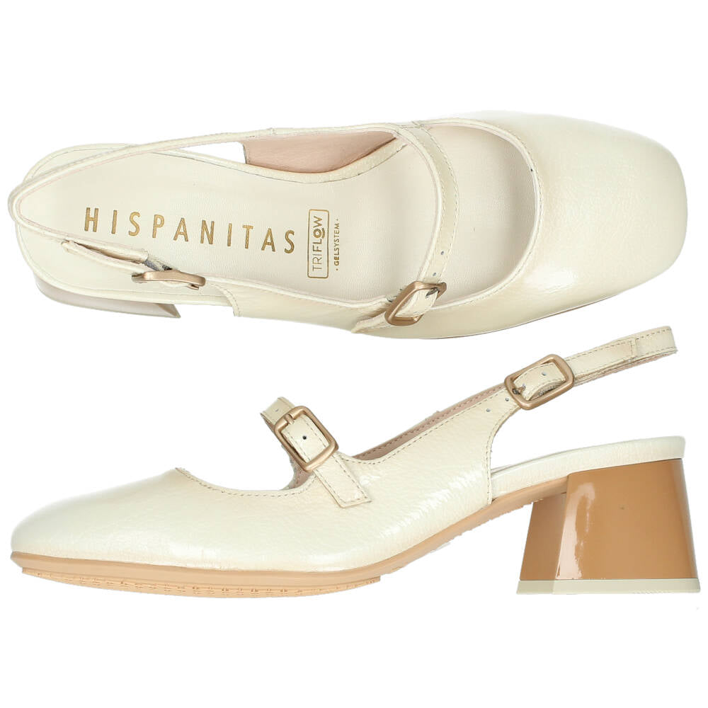 Ecru mocassins met hak