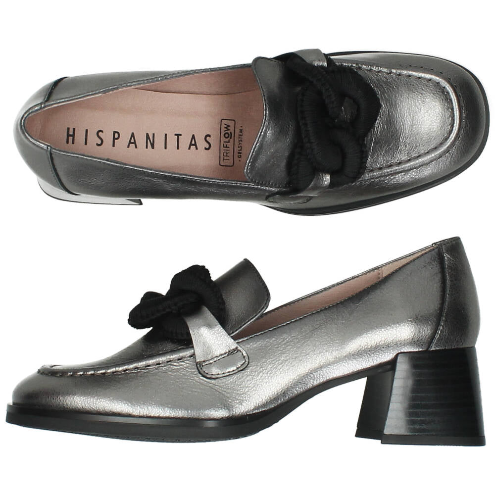 Zilveren mocassins op hak