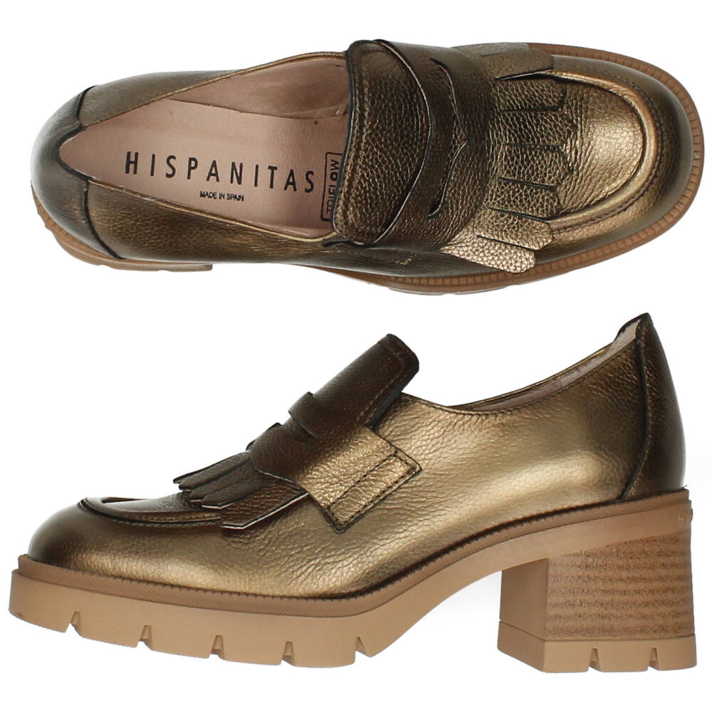 Gouden mocassins op hak