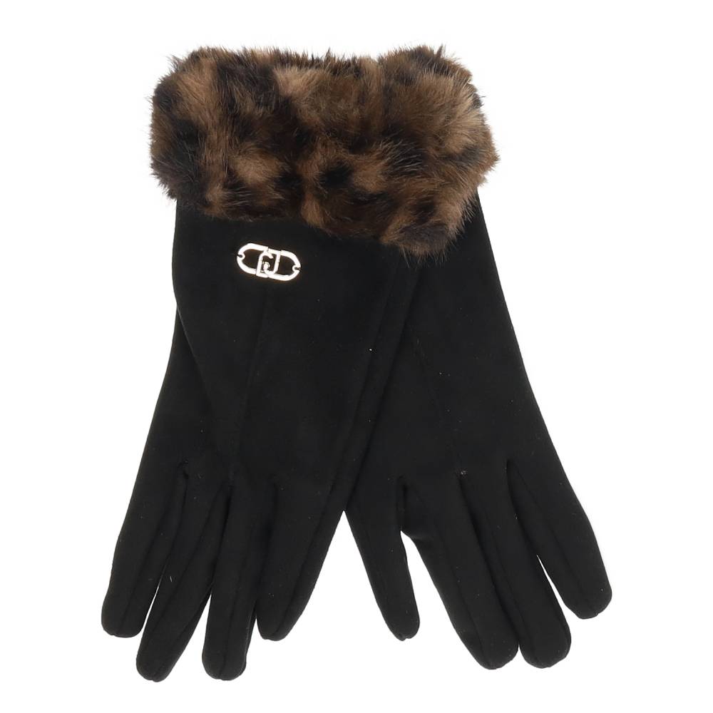 zwarte handschoenen met luipaard