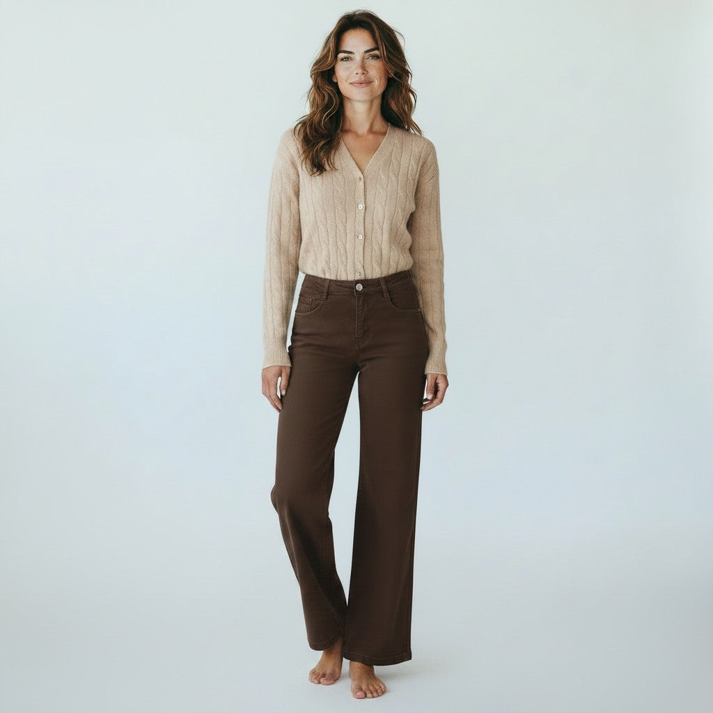 bruine jeansbroek brede pijpen