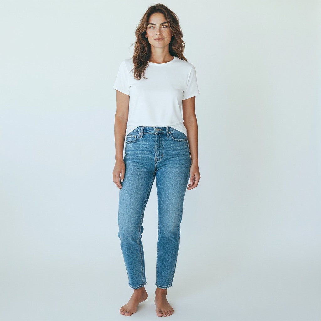blauwe jeansbroek brede pijpen