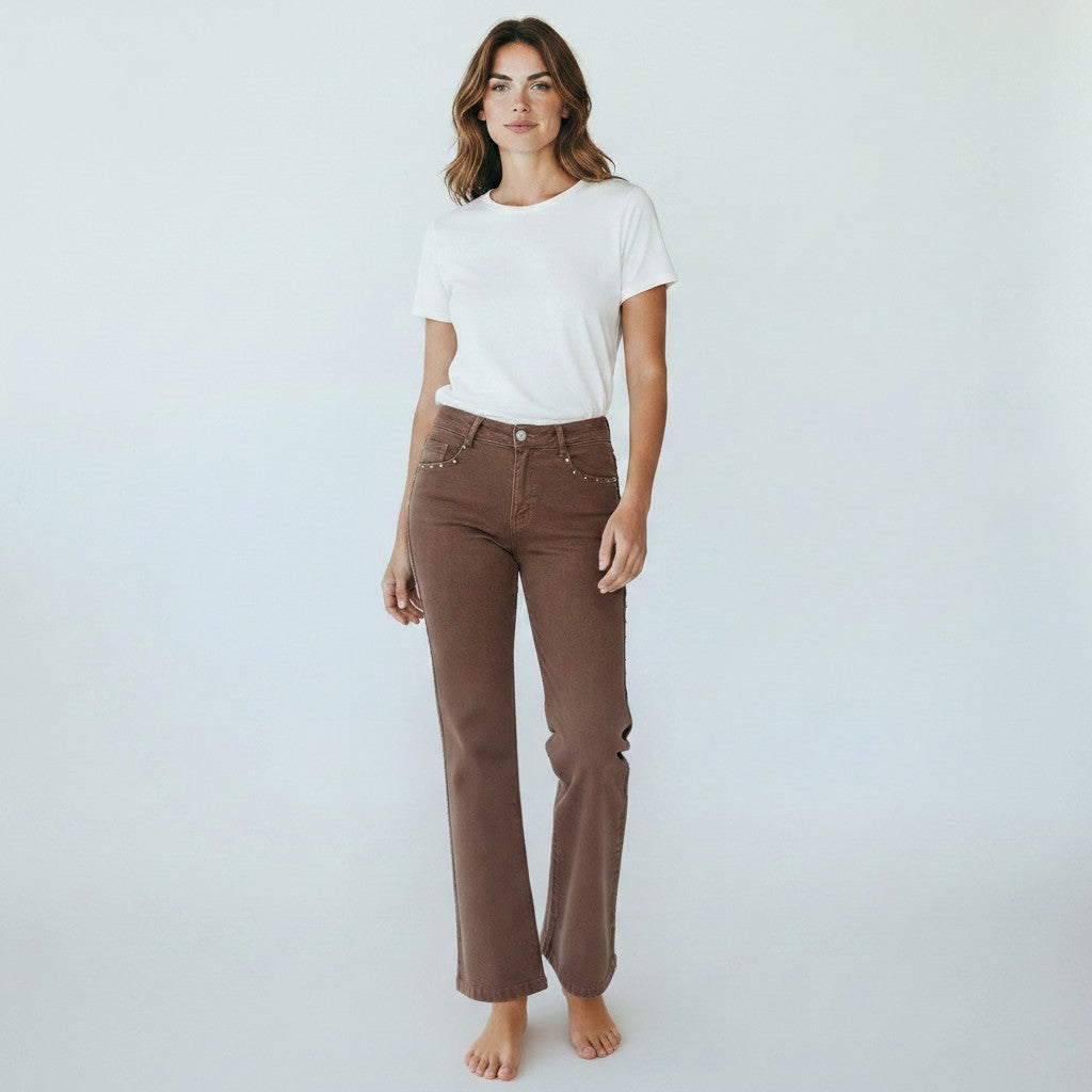 bruine jeansbroek brede pijpen