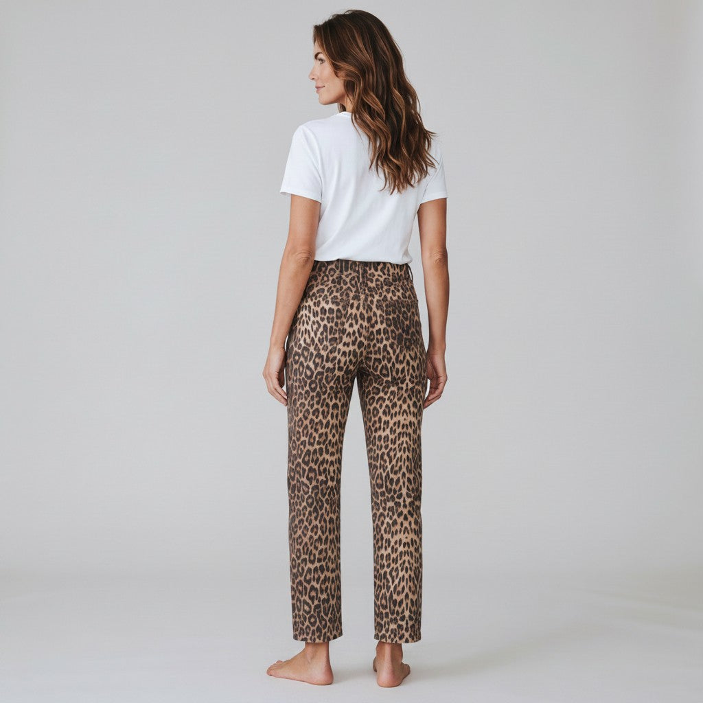 jeansbroek in luipaardprint