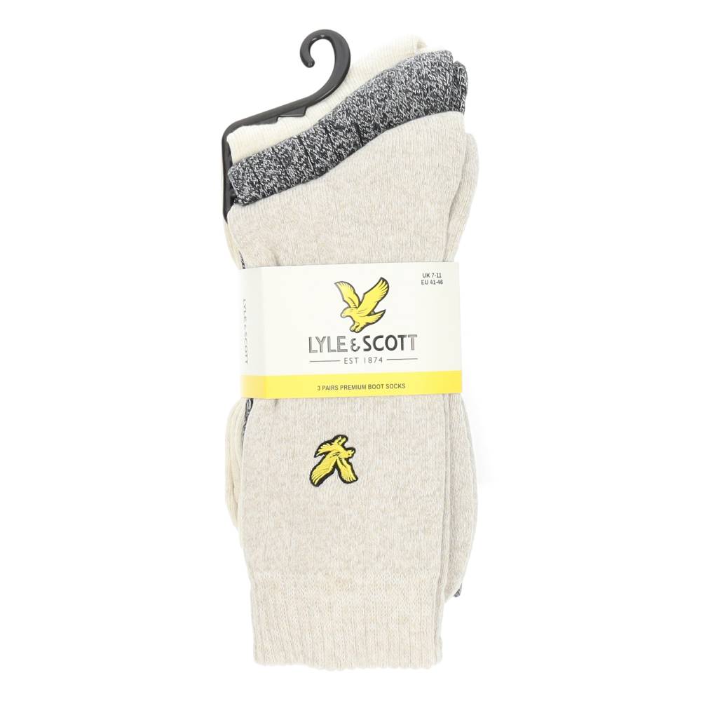 2 paar ecru en 1 paar grijze kousen van Lyle&Scott