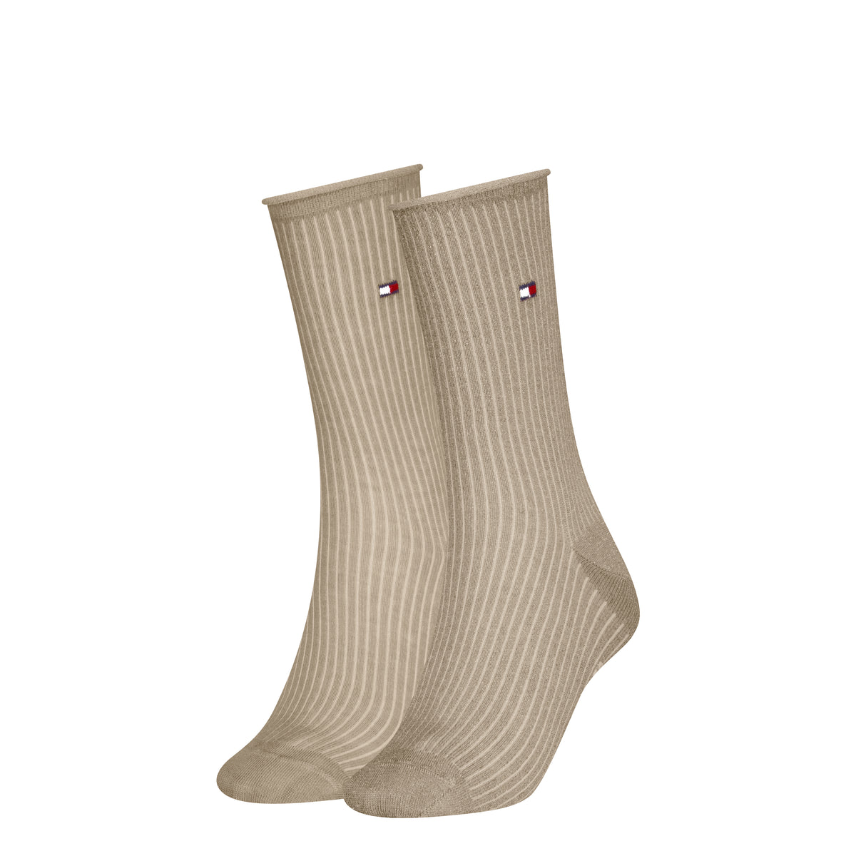 1 paar lange kousen beige en 1 paar beige met glitter