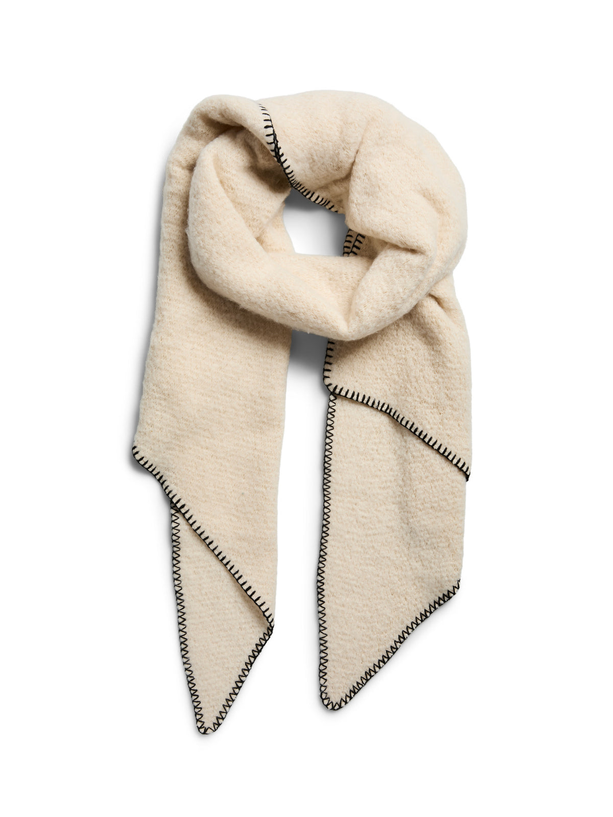 beige sjaal met zwart stiksel