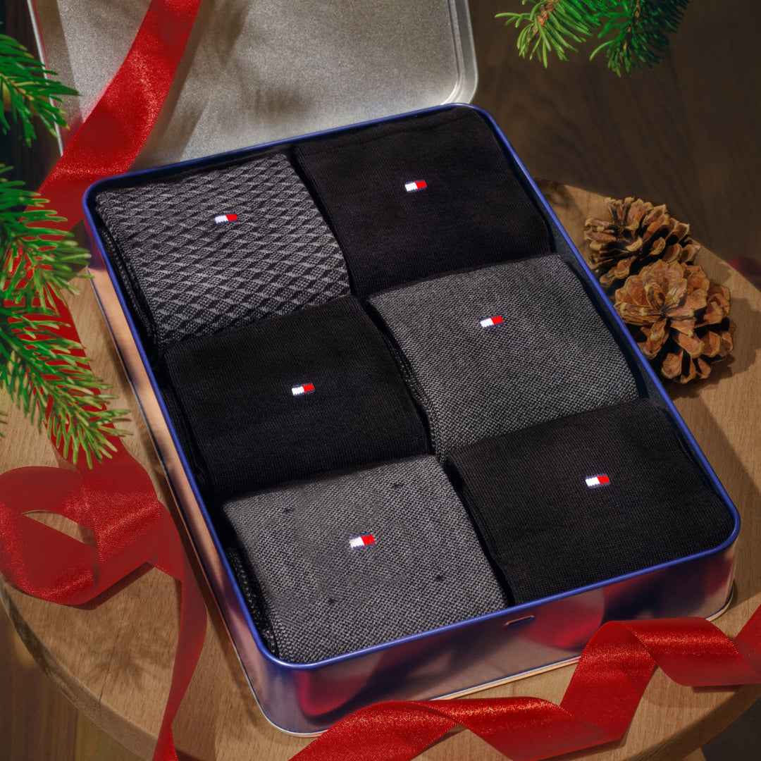 6 paar lange zwarte herenkousen in cadeauverpakking