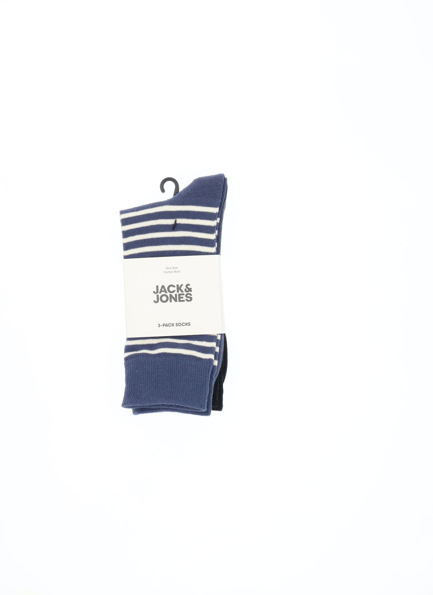 3pak lange kousen in blauw, zwart, groen met beige strepen