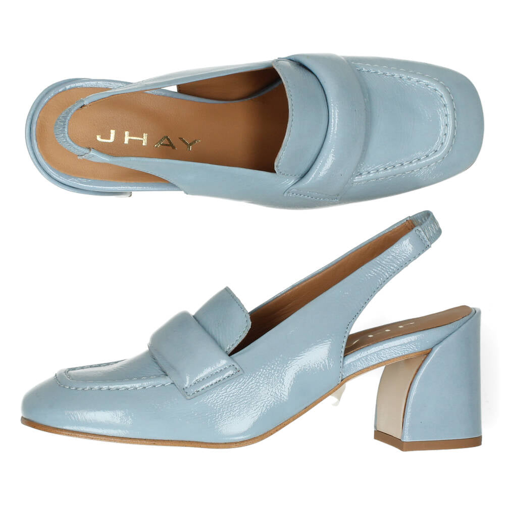 Blauwe mocassins op hak