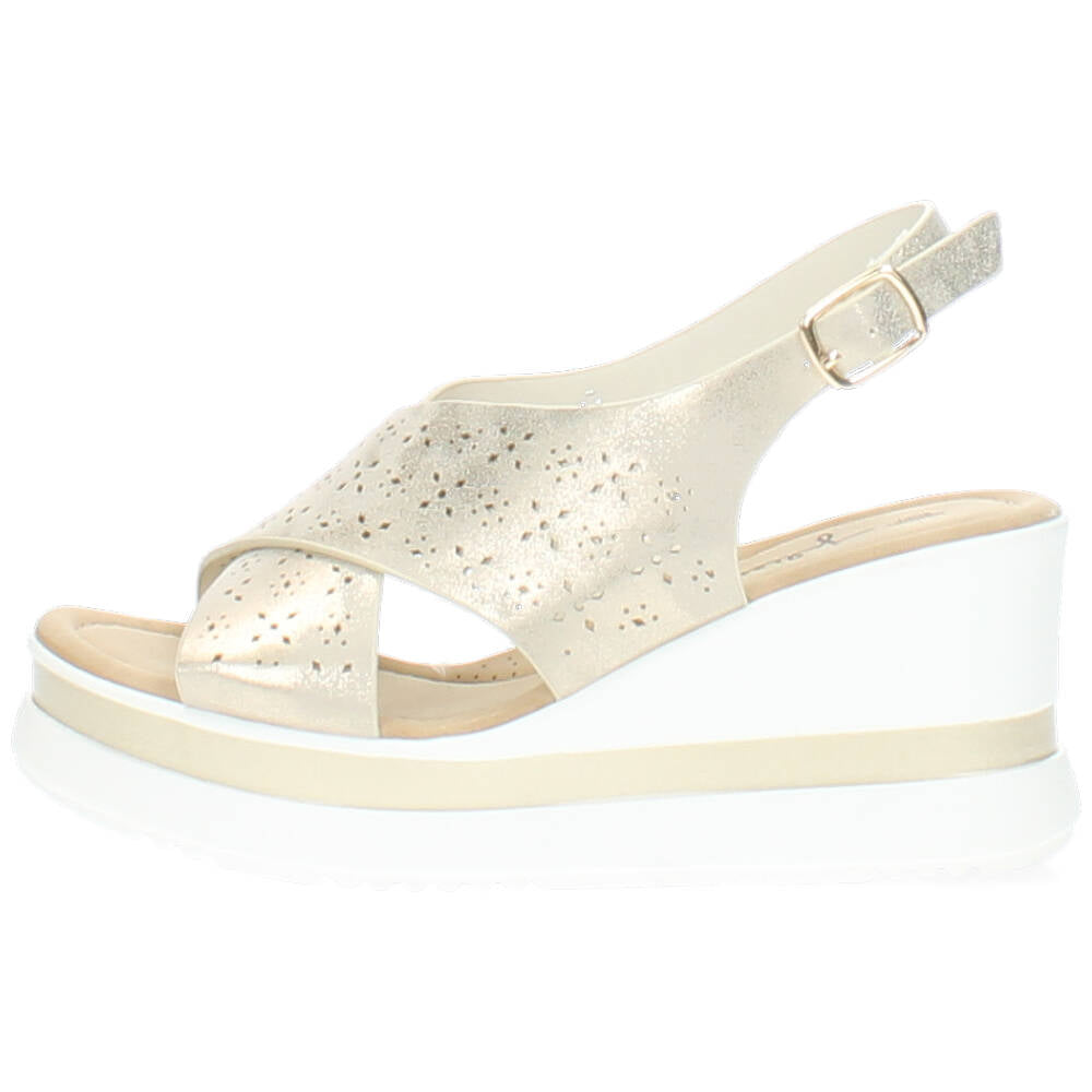beige sandaal met sleehak