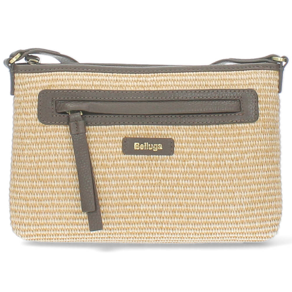 beige handtas met donkerbruin