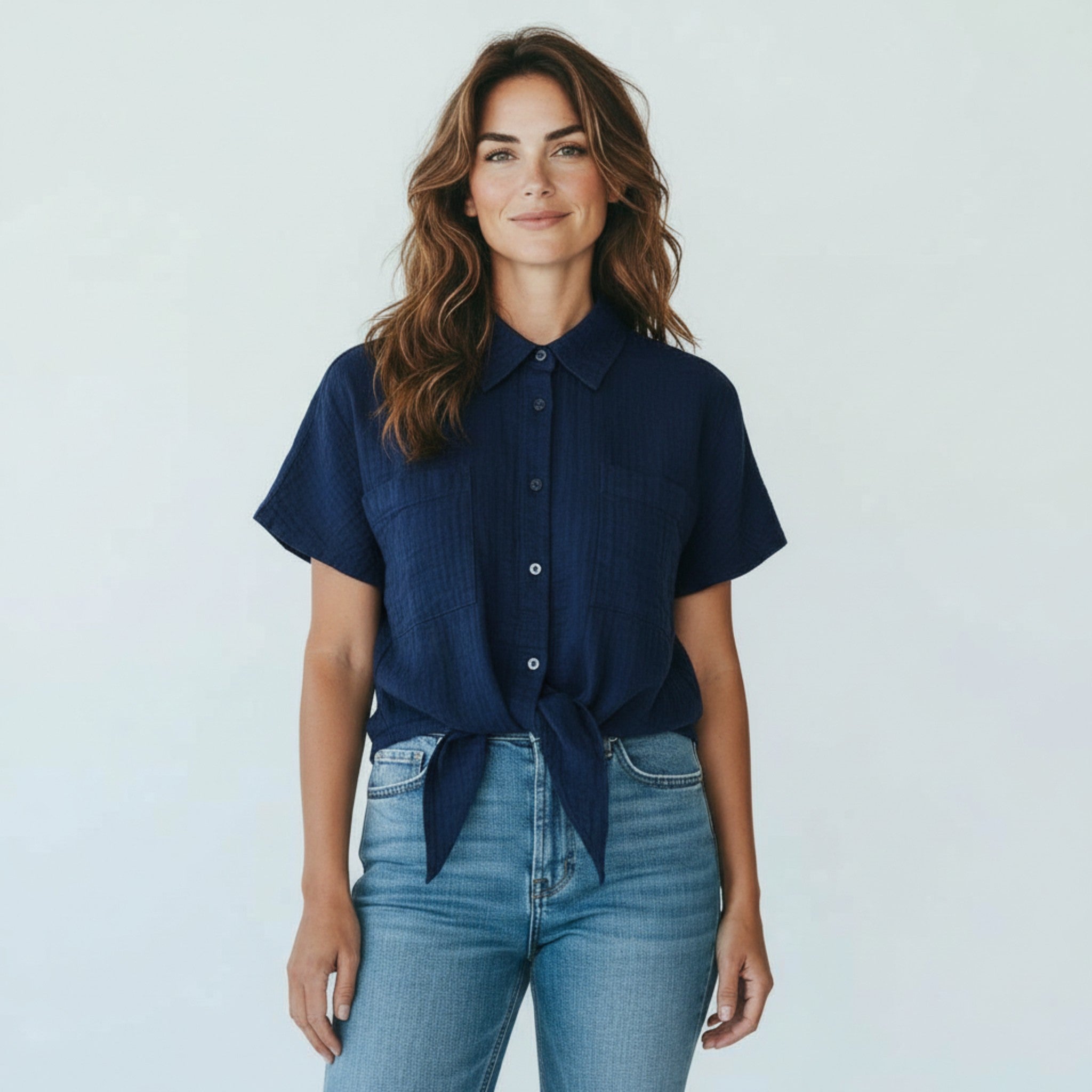 blauwe blouse