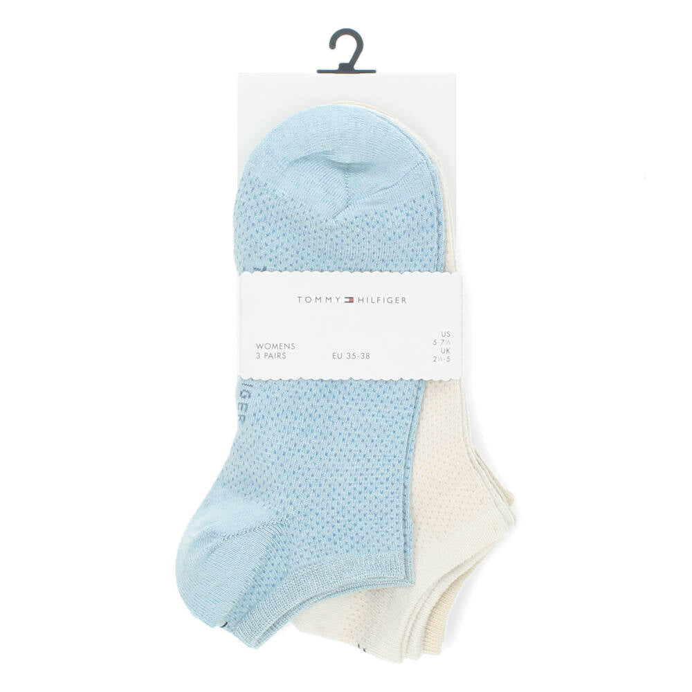 1 paar blauwe en 1 paar beige sneakerkousen