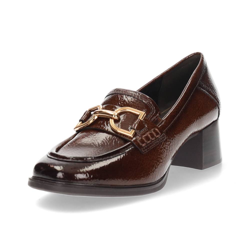 bruine mocassin op hak