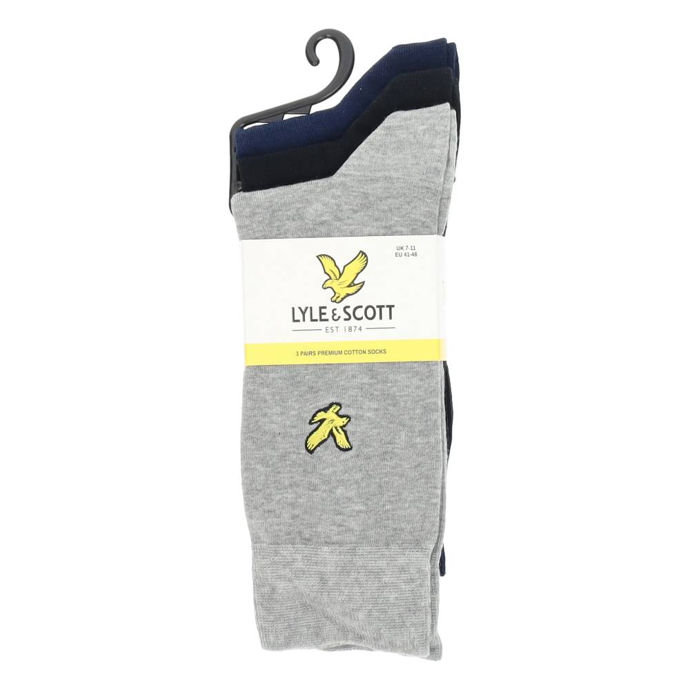 1 paar grijze, 1 paar zwarte en 1 paar blauwe kousen van Lyle&Scott
