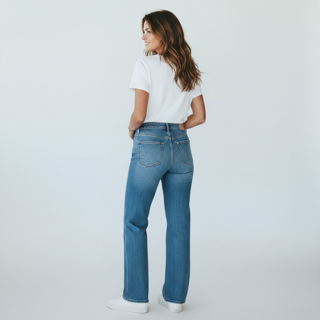 blauwe jeansbroek rechte pijpen