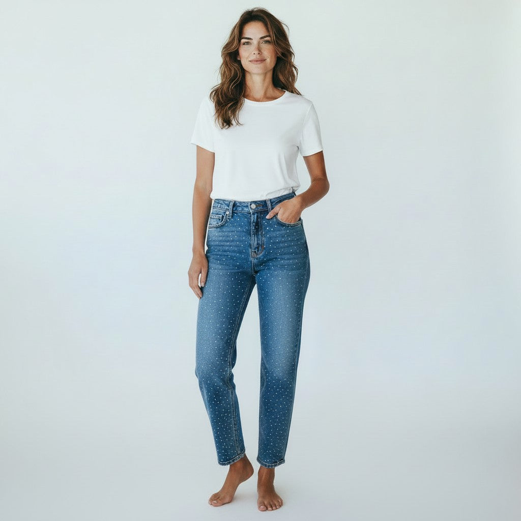 blauwe jeansbroek rechte pijpen