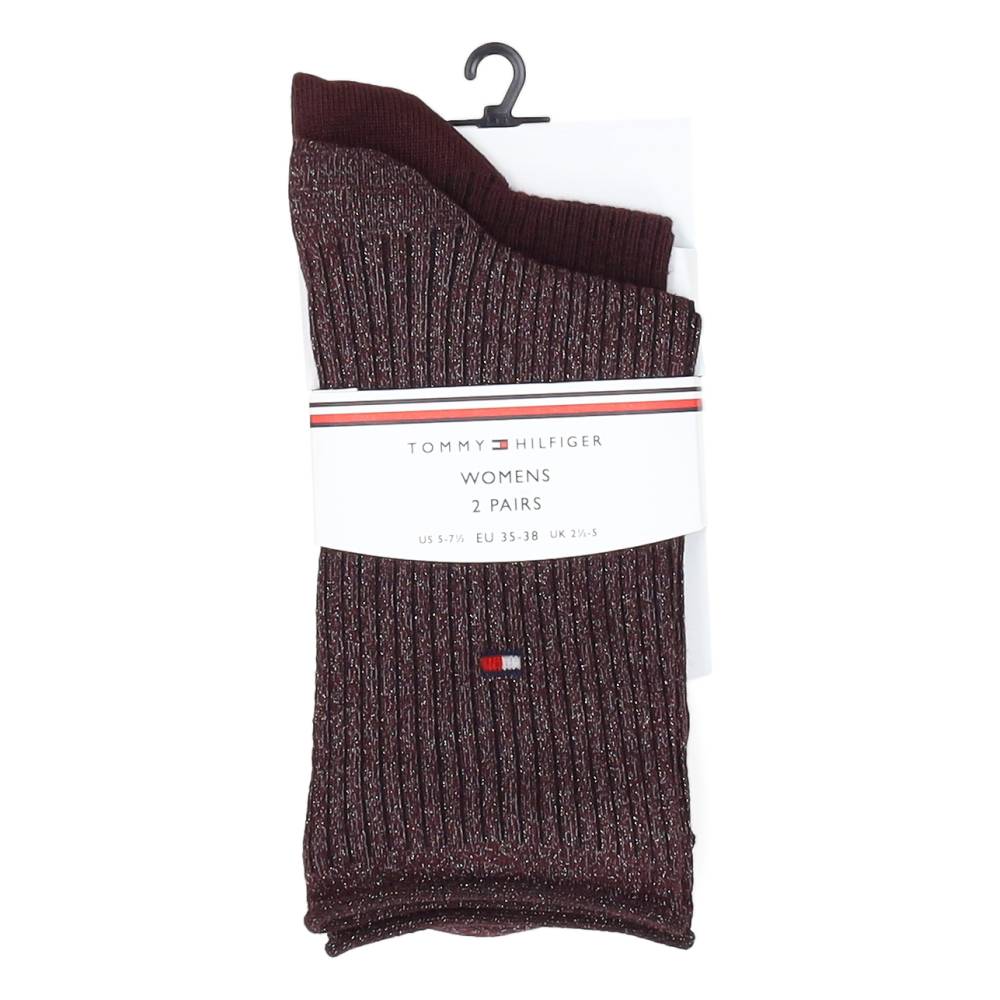 1 paar lange kousen bordeaux en 1 paar bordeaux met glitter