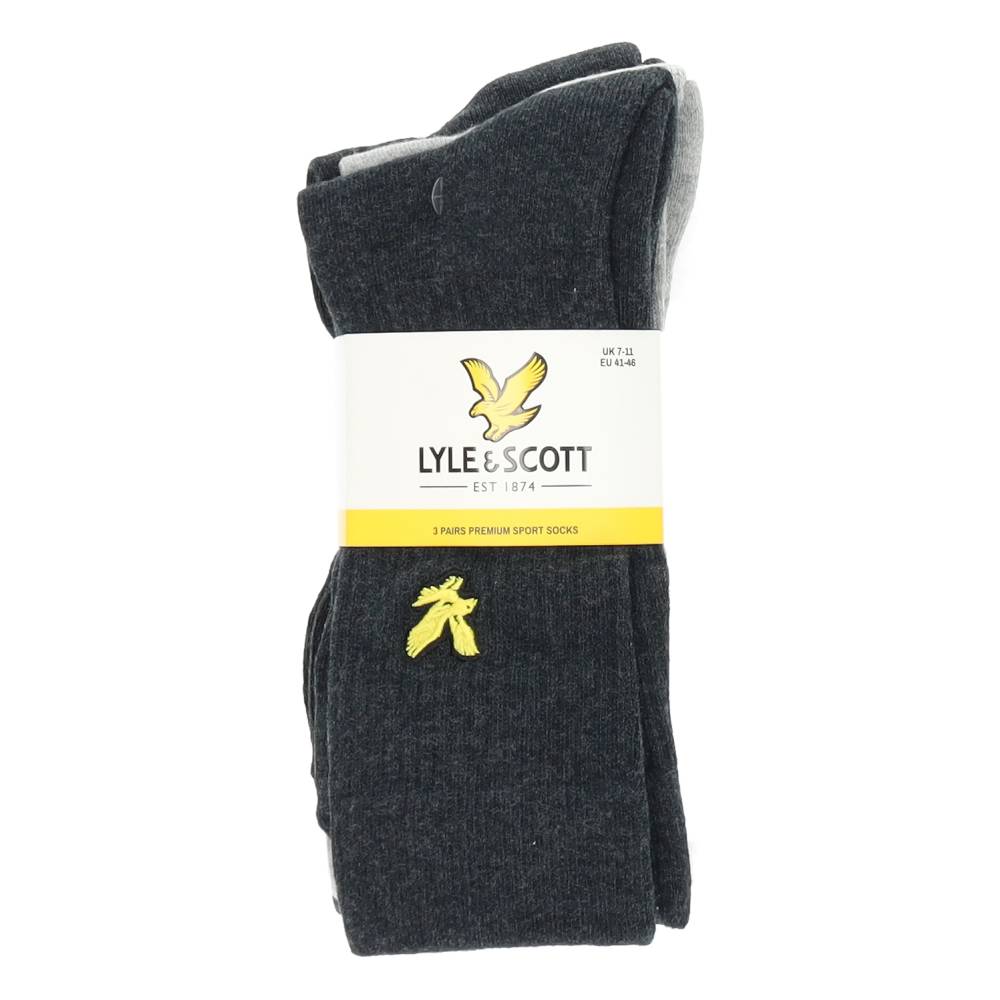 2 paar donkergrijze en 1 paar lichtgrijze kousen van Lyle&Scott