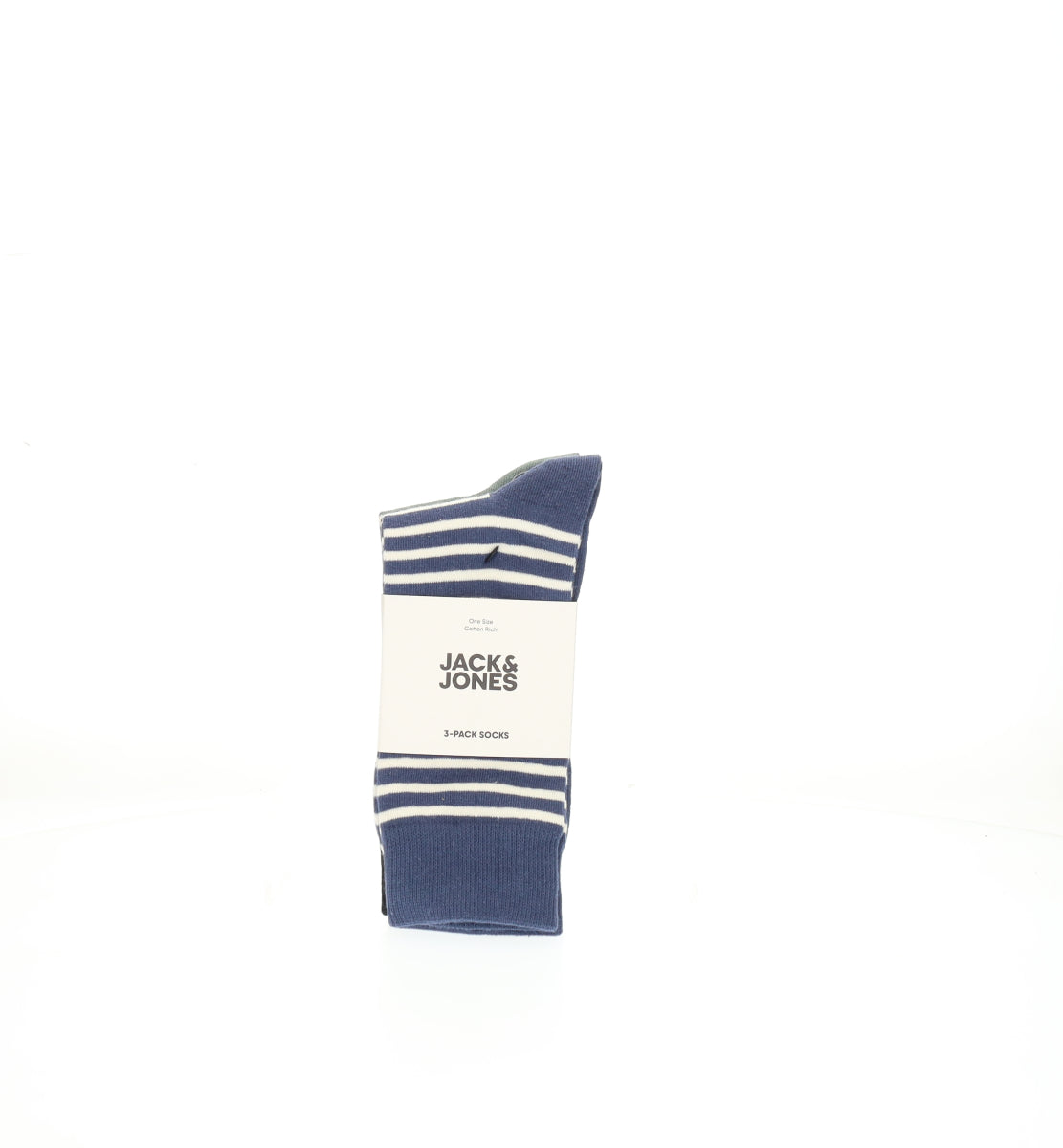 3pak lange kousen in blauw, zwart, groen met beige strepen