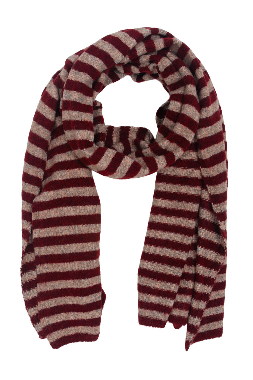 burgundy sjaal met beige strepen